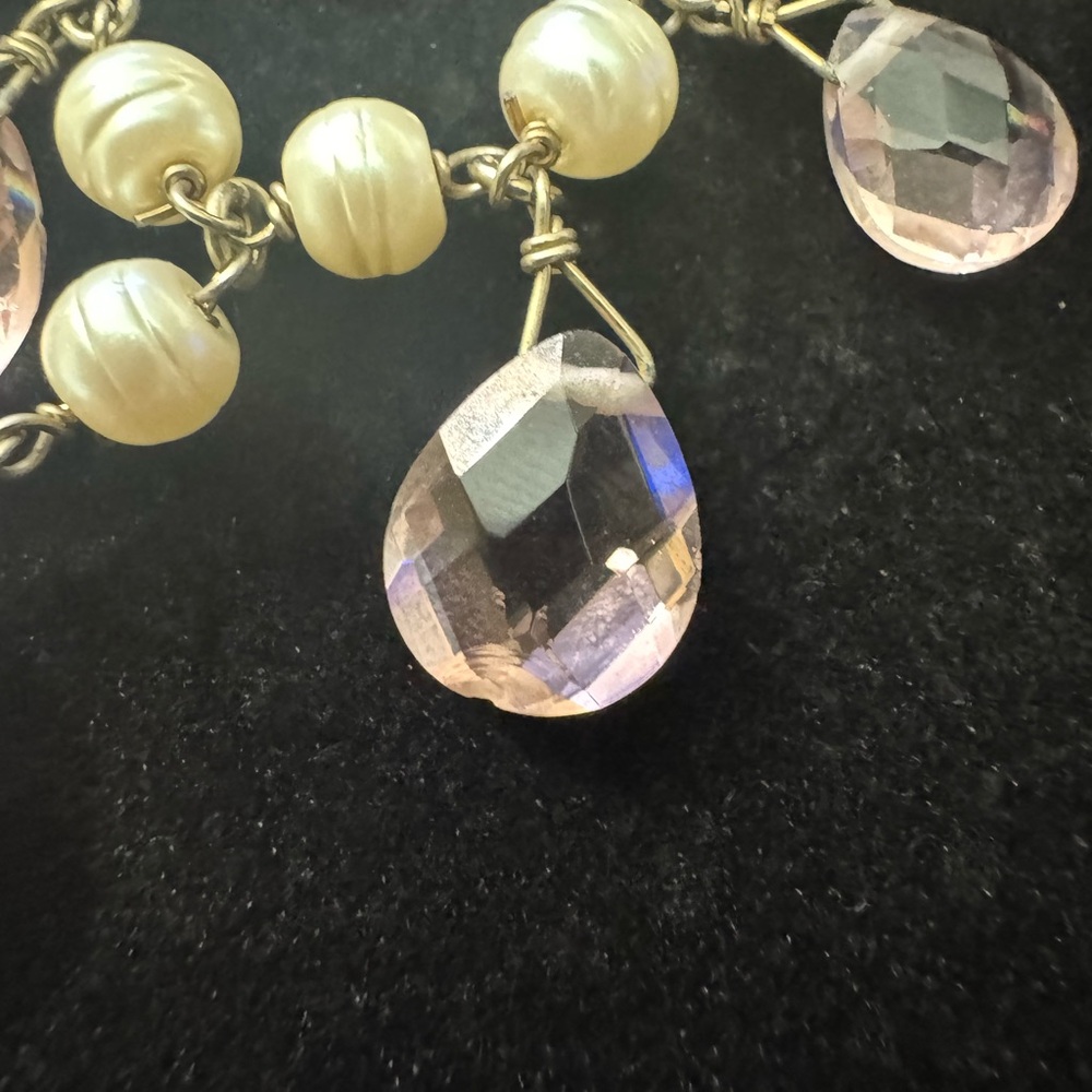 Faux Pearl & Pink Teardrop Necklace - Picture 4 of 5